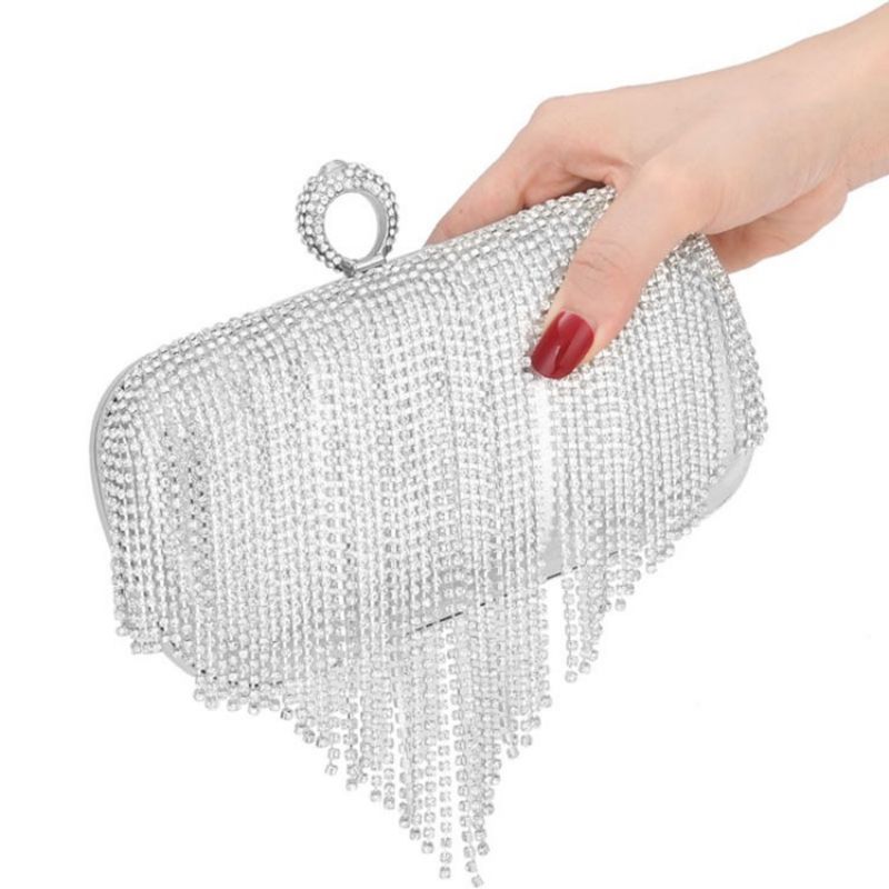 Fringe Rhinestone Alsidige Rektangulære Clutches & Aftentasker