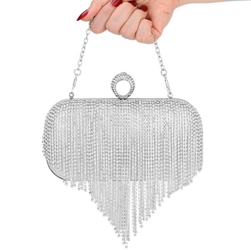 Fringe Rhinestone Alsidige Rektangulære Clutches & Aftentasker