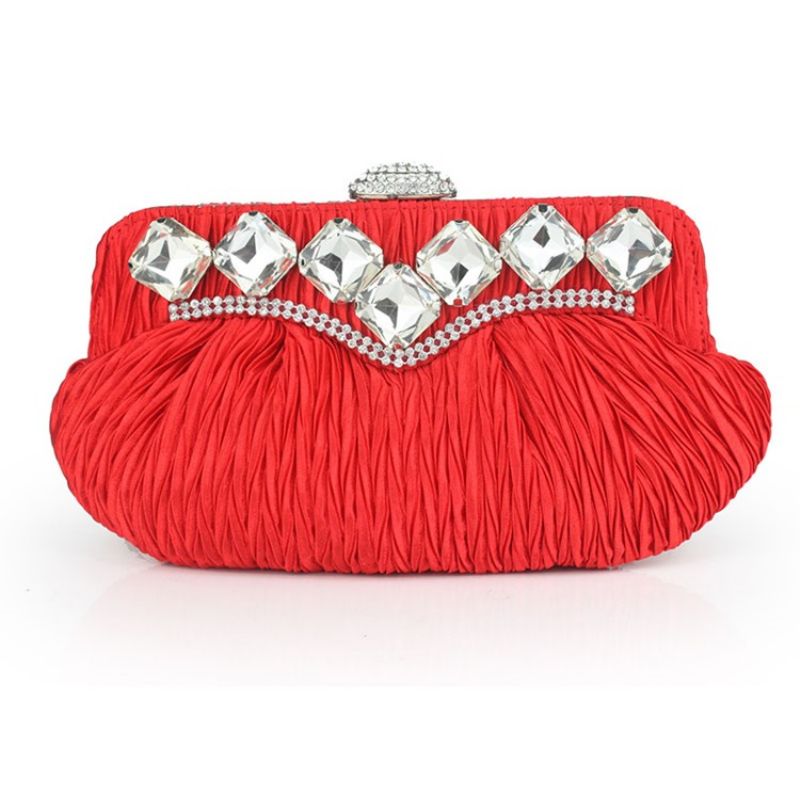 Plisseret Rhinestone Dekoration Aften Clutch