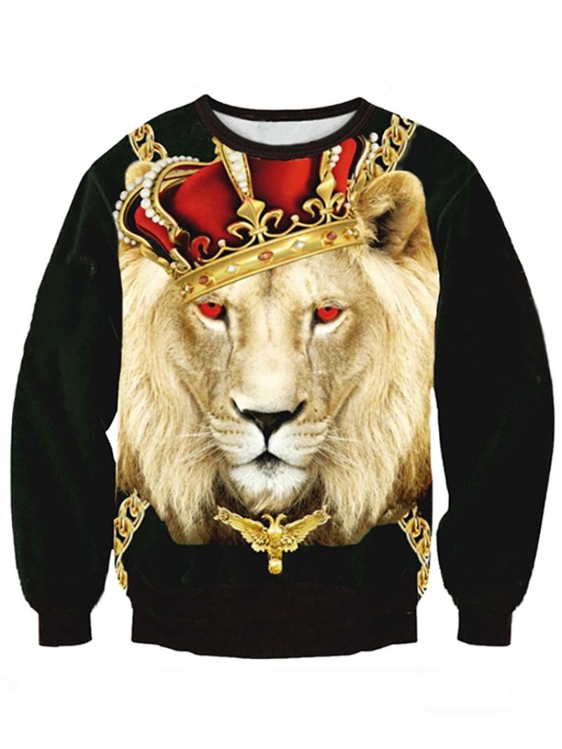 Herre 3D Lion Digital Print Pullover Løse Hættetrøjer