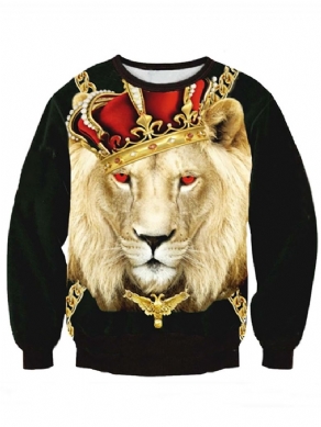 Herre 3D Lion Digital Print Pullover Løse Hættetrøjer