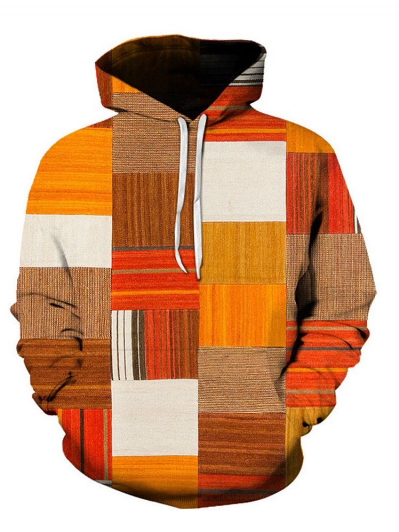 Pullover Color Block Patchwork Mode Pullover Løse Hættetrøjer