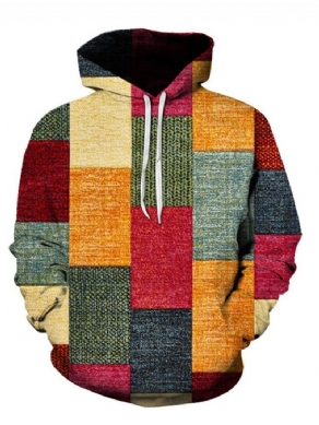 Pullover Color Block Patchwork Mode Pullover Løse Hættetrøjer