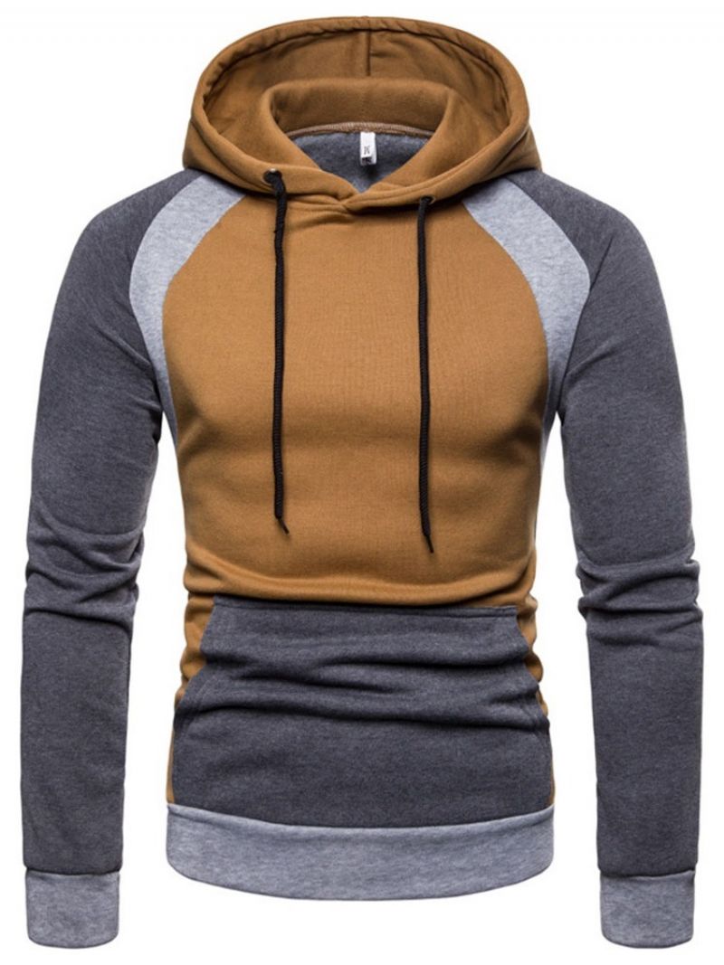 Pullover Color Block Pocket Hættetrøjer Slanke Mænds Hættetrøjer