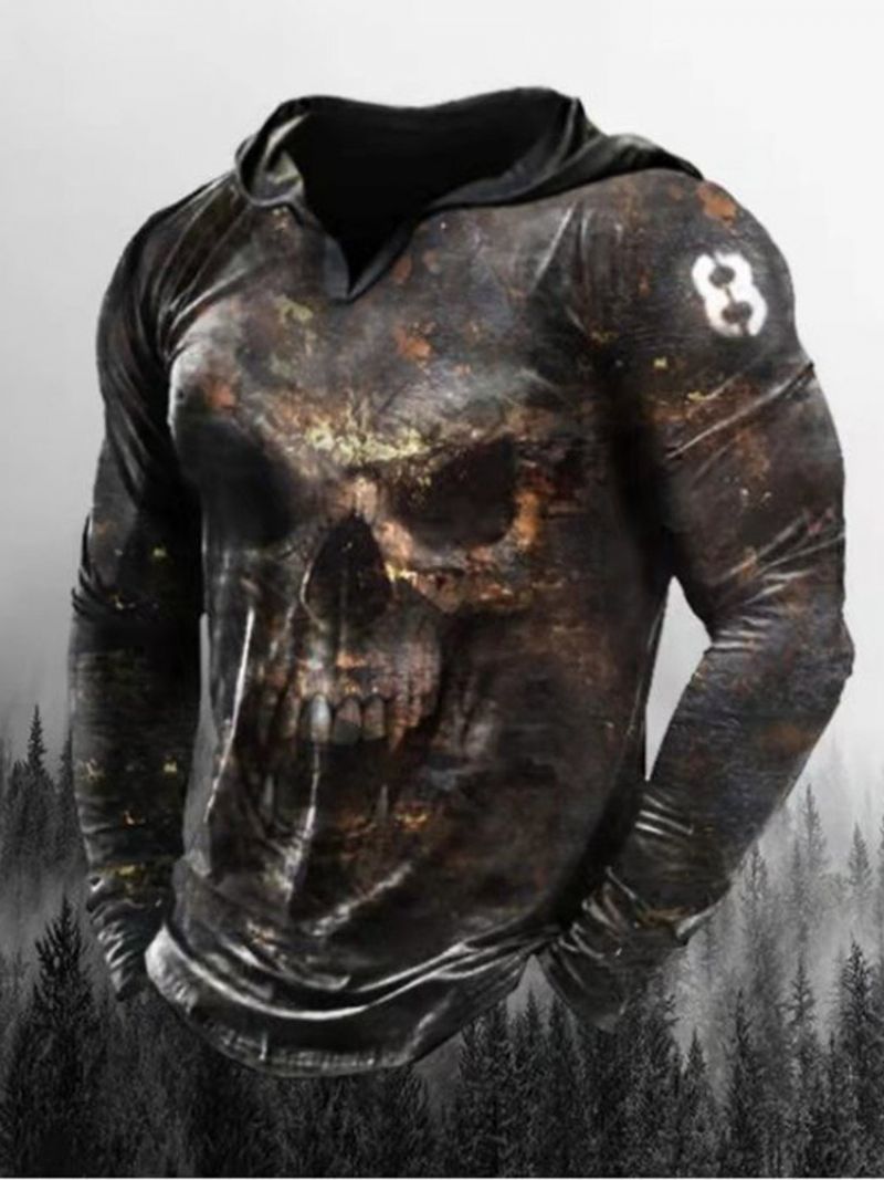 Skull Print Pullover Slim Pullover Hættetrøjer