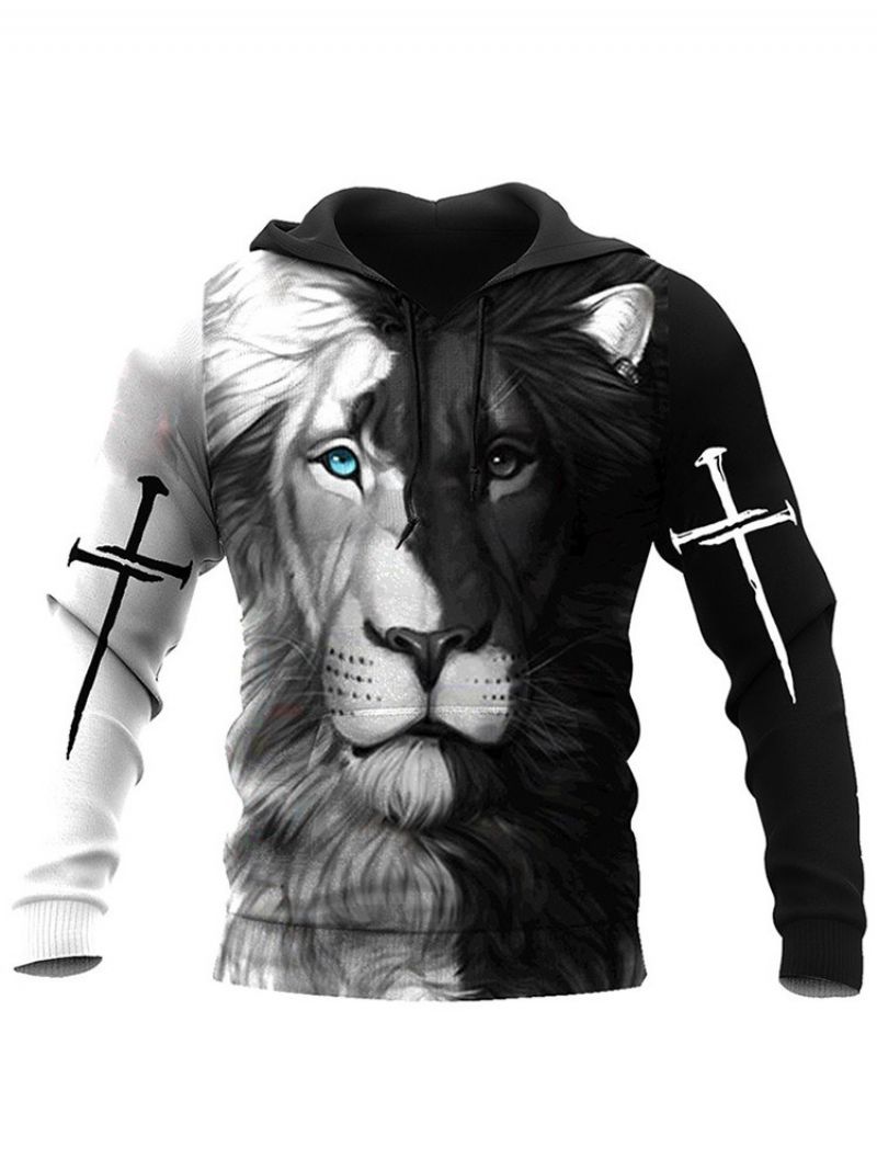 Viking Style Print Pullover Lion Slim Pullover Hættetrøjer