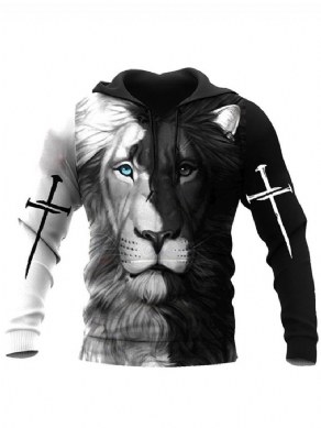 Viking Style Print Pullover Lion Slim Pullover Hættetrøjer