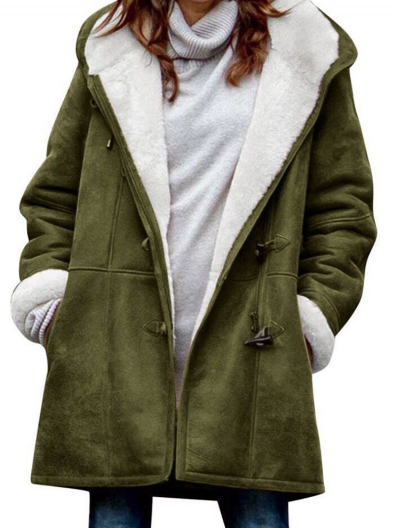 Loose Pocket Horn Button Fall Hooded Overcoat