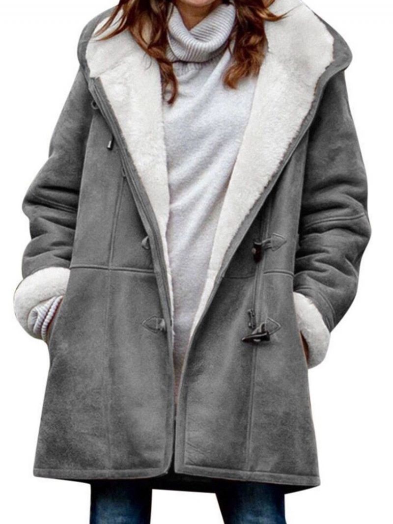 Loose Pocket Horn Button Fall Hooded Overcoat