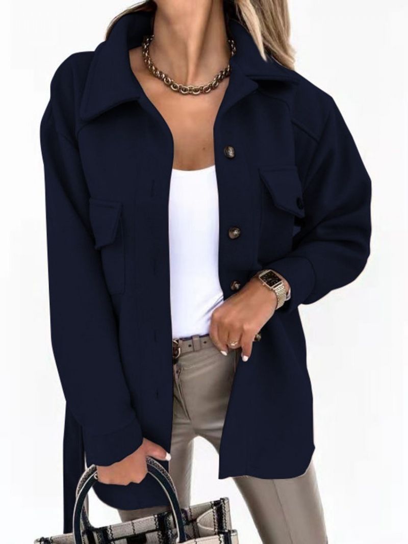 Loose Pocket Single-Breasted Fall Lapel Overcoat