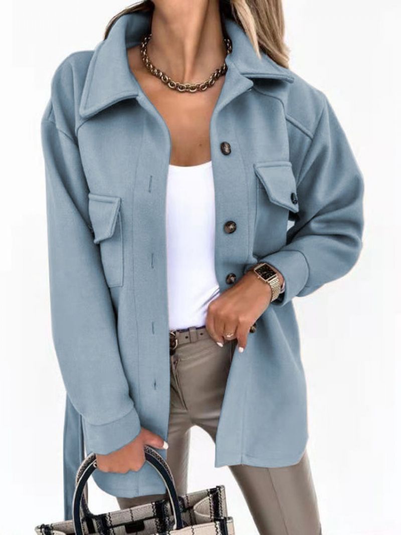 Loose Pocket Single-Breasted Fall Lapel Overcoat