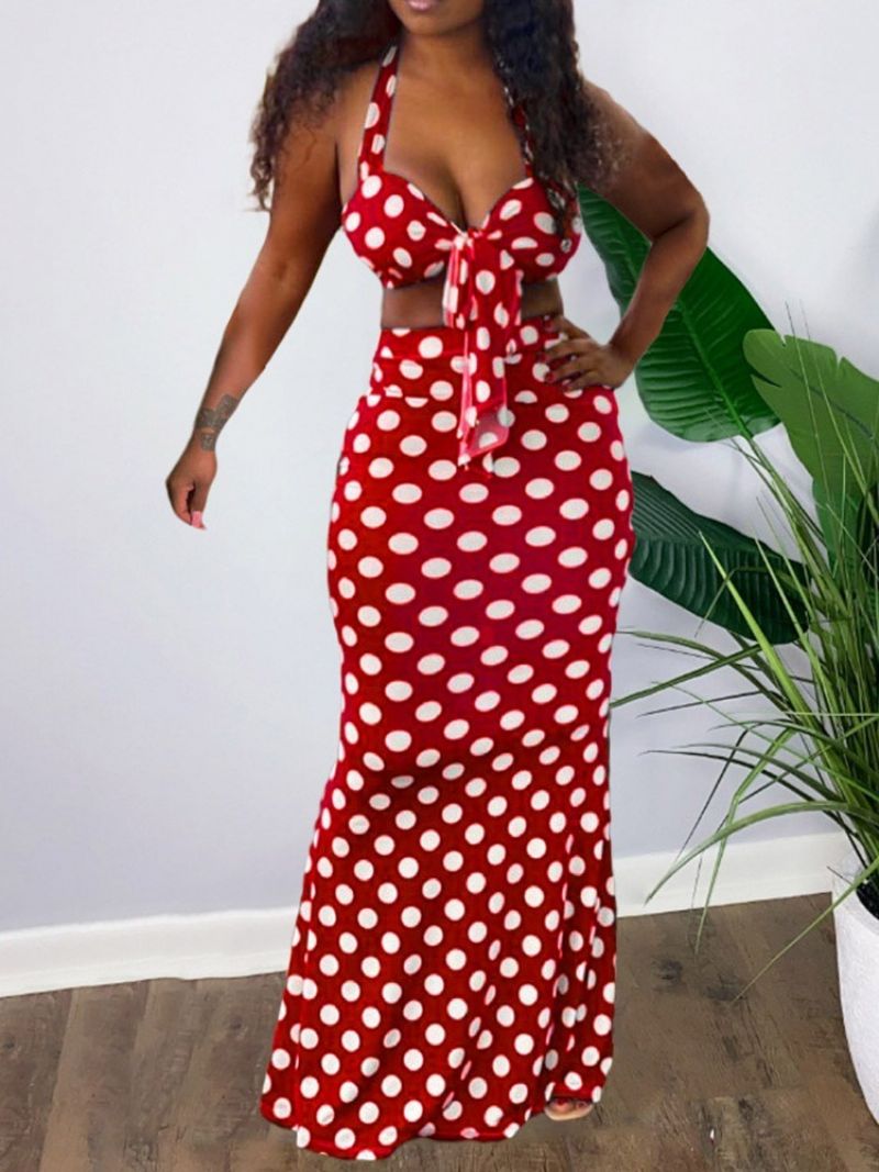 Polka Dots Sexet Patchwork Bodycon Todelt Sæt Til Kvinder