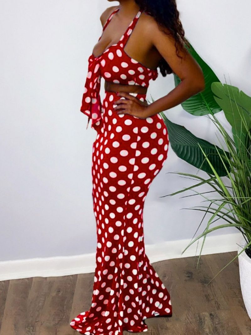 Polka Dots Sexet Patchwork Bodycon Todelt Sæt Til Kvinder