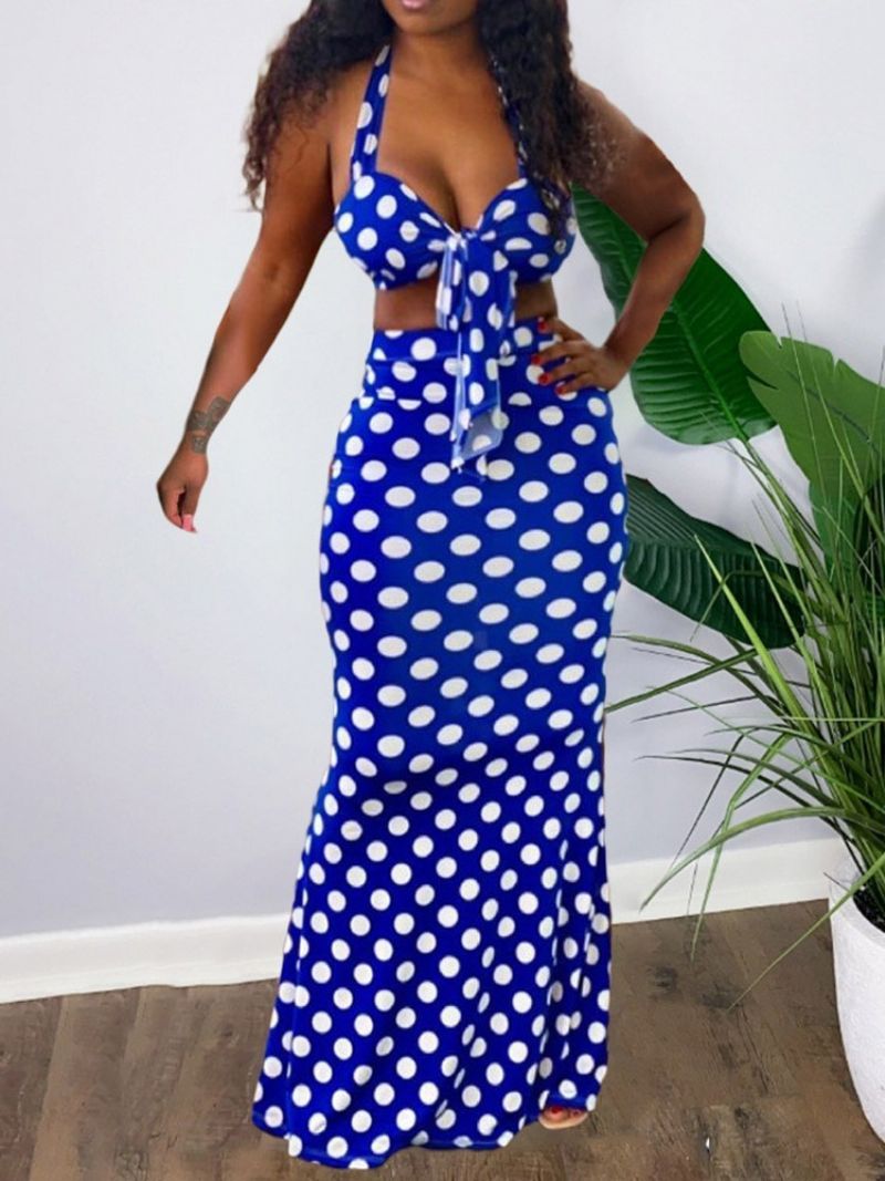 Polka Dots Sexet Patchwork Bodycon Todelt Sæt Til Kvinder