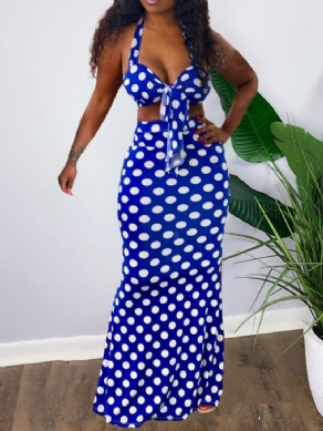 Polka Dots Sexet Patchwork Bodycon Todelt Sæt Til Kvinder