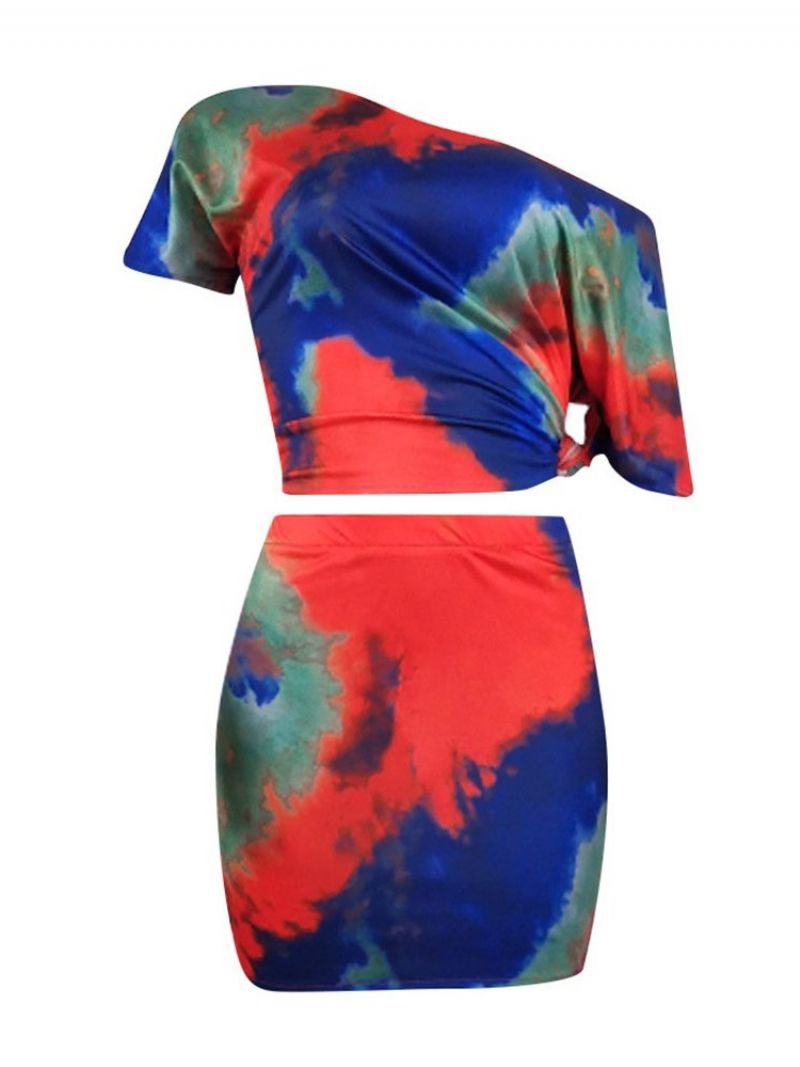 Sexet Tie-Dye Bodycon Damesæt T-Shirt Og Nederdel I To Dele