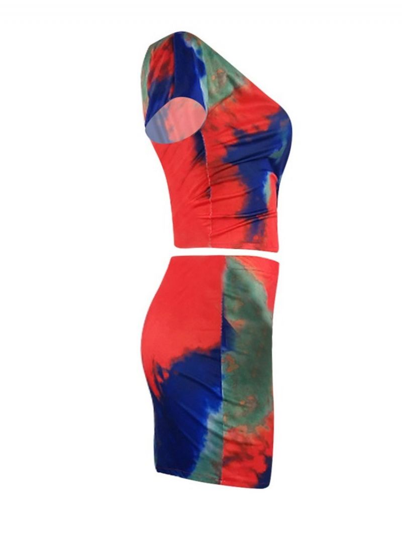 Sexet Tie-Dye Bodycon Damesæt T-Shirt Og Nederdel I To Dele