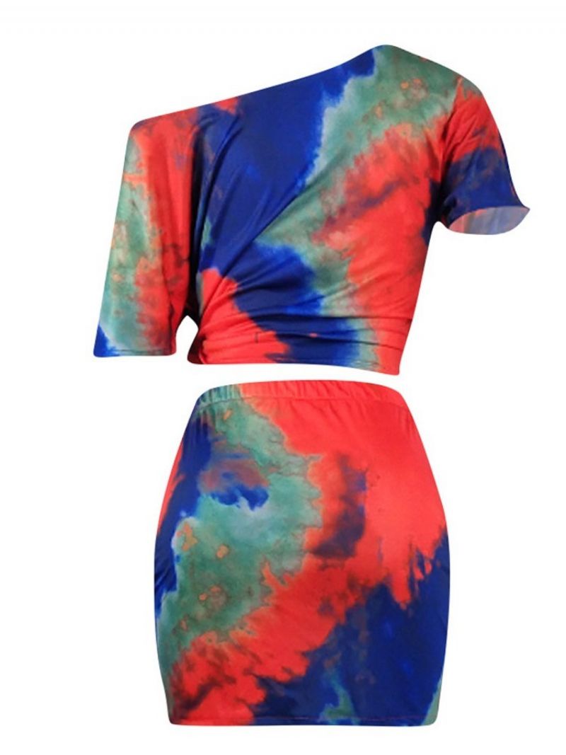 Sexet Tie-Dye Bodycon Damesæt T-Shirt Og Nederdel I To Dele