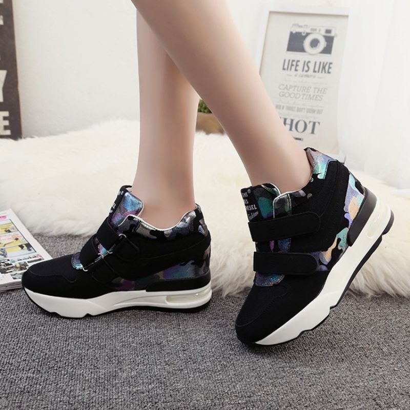 Patchwork Camouflage Platform Velcro Sneakers Til Kvinder