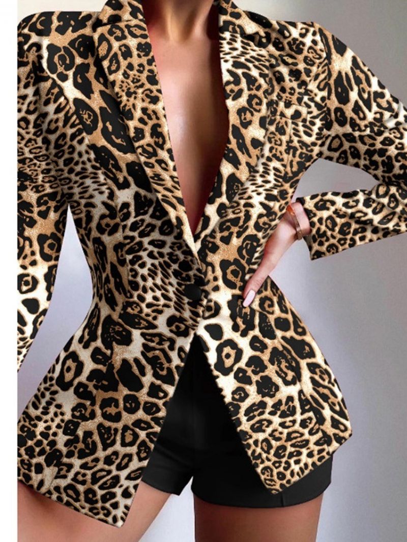 Én Knap Leopard-Hak Revers Fjeder Mellemlængde Casual Blazer