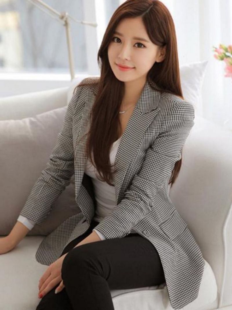 Houndstooth Blazer Dame Slim Houndstooth One Button Dame Blazer