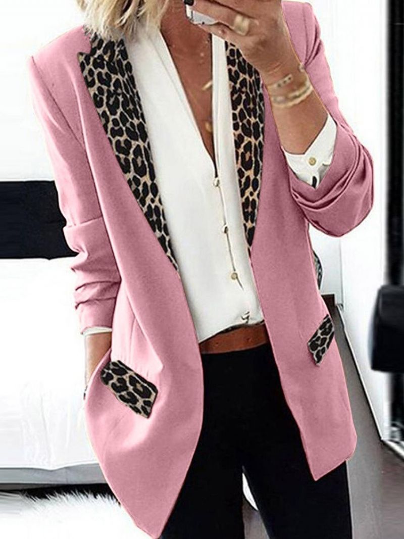 Langærmet Leopard Lapel Office Lady Dame Blazer