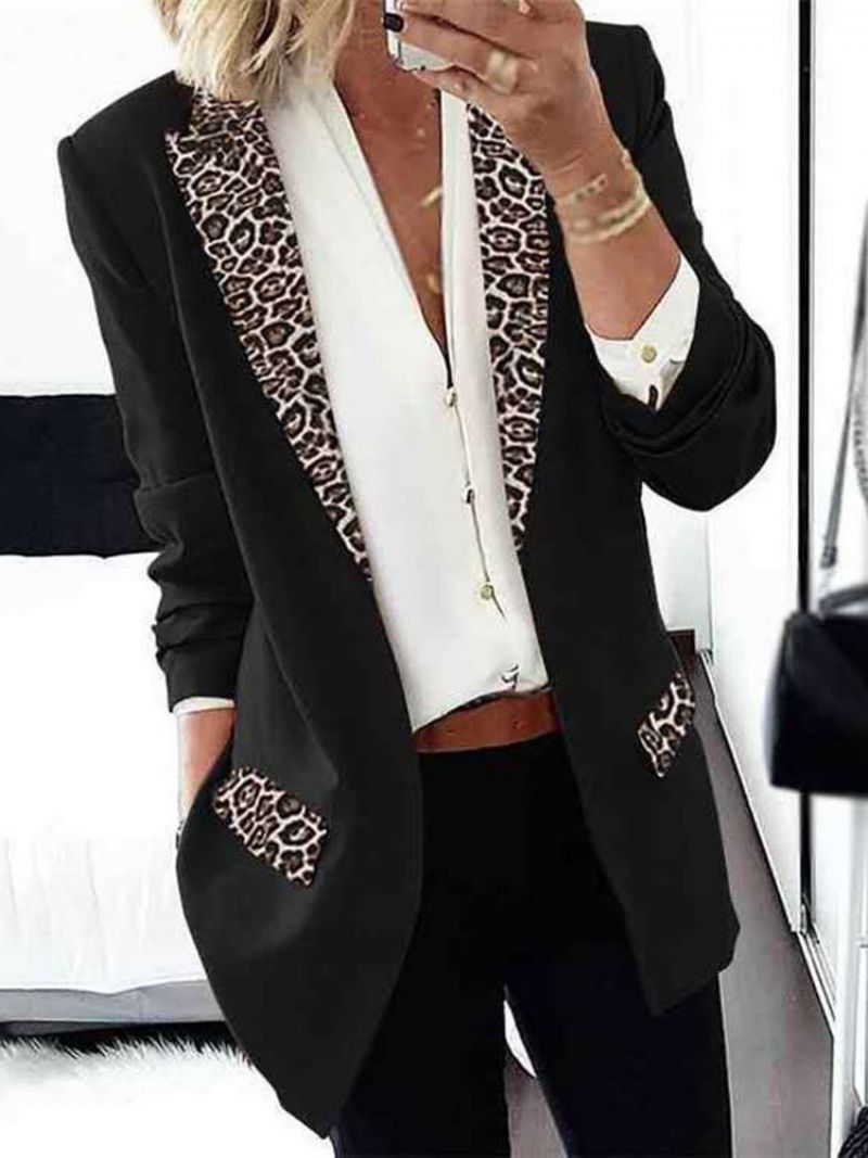 Langærmet Leopard Lapel Office Lady Dame Blazer