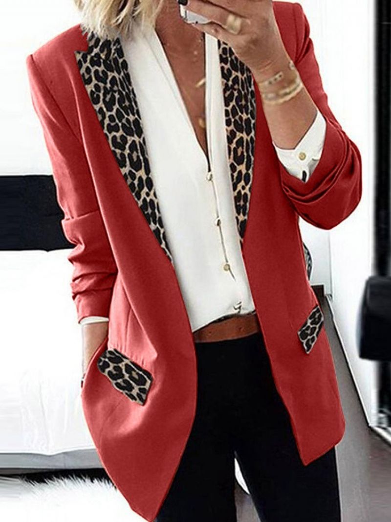 Langærmet Leopard Lapel Office Lady Dame Blazer