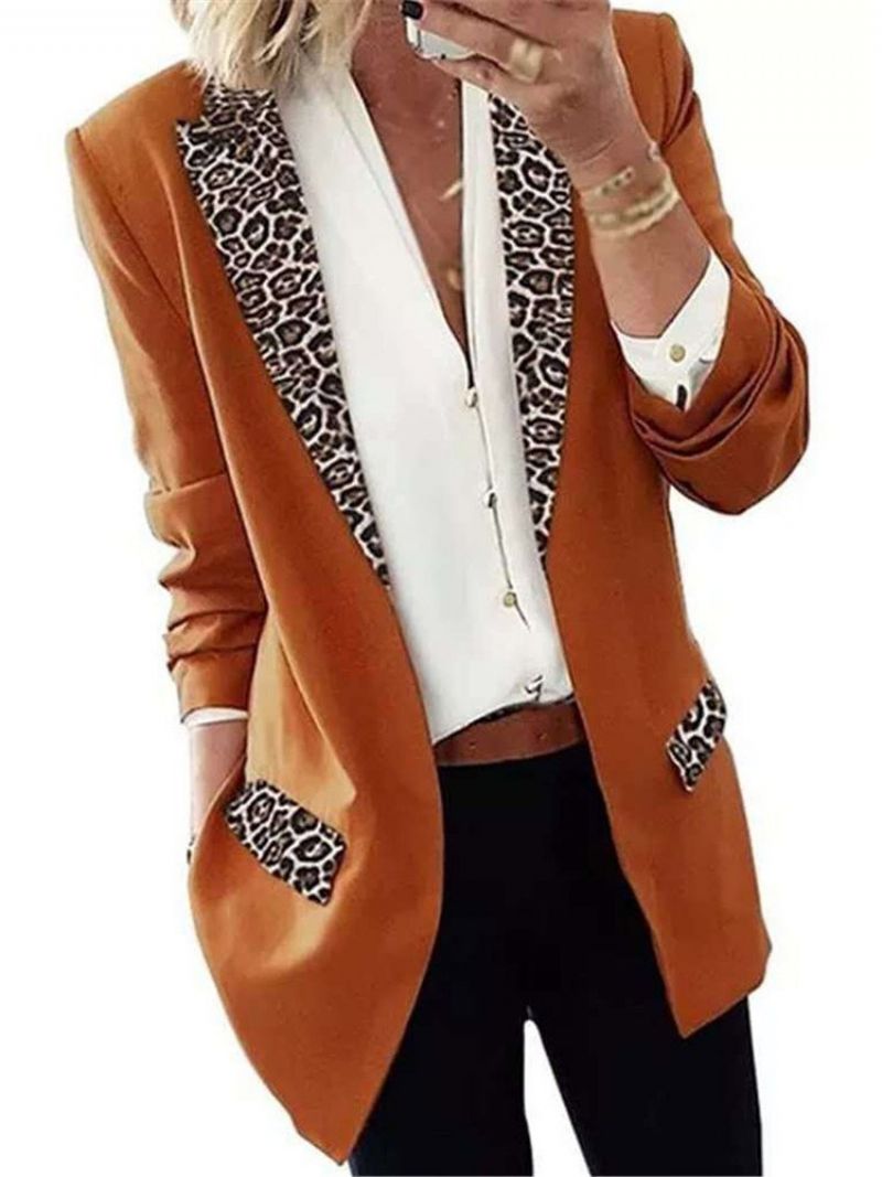 Langærmet Leopard Lapel Office Lady Dame Blazer