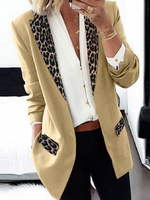 Langærmet Leopard Lapel Office Lady Dame Blazer