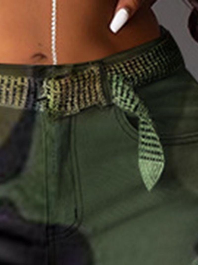 Camouflage Slim Hole Mid Waist Fuld Længde Damebukser