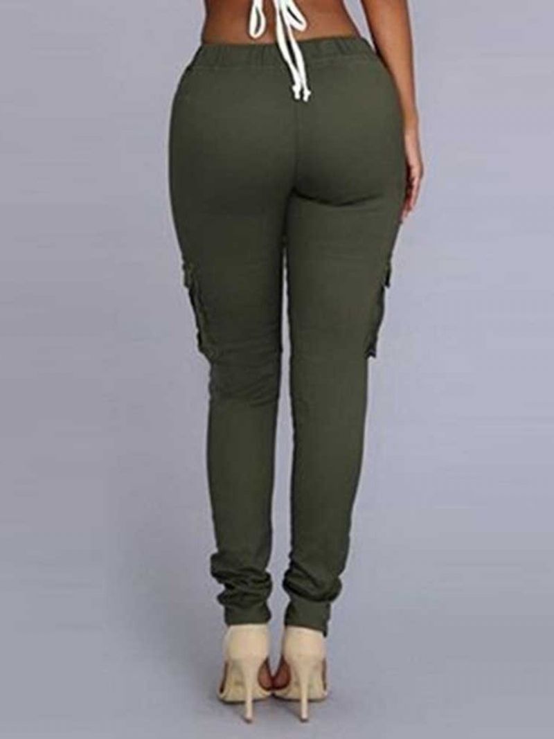 Cargo Pants Skinny Plain Pocket Pencil Bukser Mid Waist Kvinders Casual Bukser