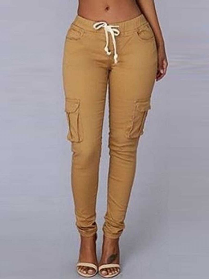 Cargo Pants Skinny Plain Pocket Pencil Bukser Mid Waist Kvinders Casual Bukser