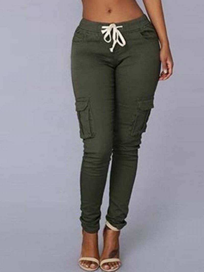 Cargo Pants Skinny Plain Pocket Pencil Bukser Mid Waist Kvinders Casual Bukser