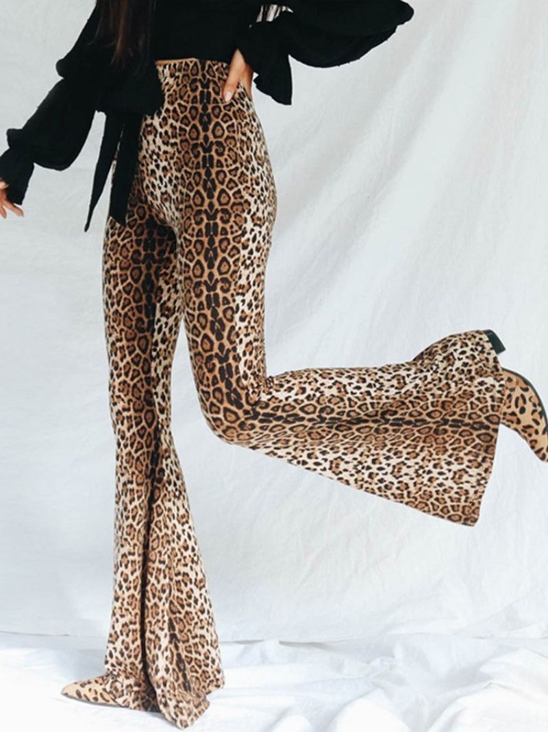 Casual Slim Leopard Fuld Længde Bellbottoms Bukser