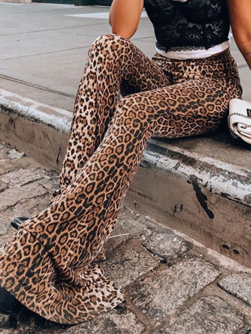 Casual Slim Leopard Fuld Længde Bellbottoms Bukser