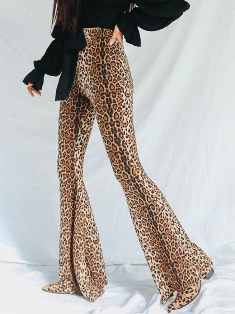 Casual Slim Leopard Fuld Længde Bellbottoms Bukser