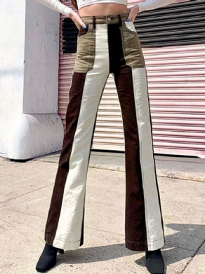 Color Block Pocket Bellbottoms Slim Lynlås Jeans