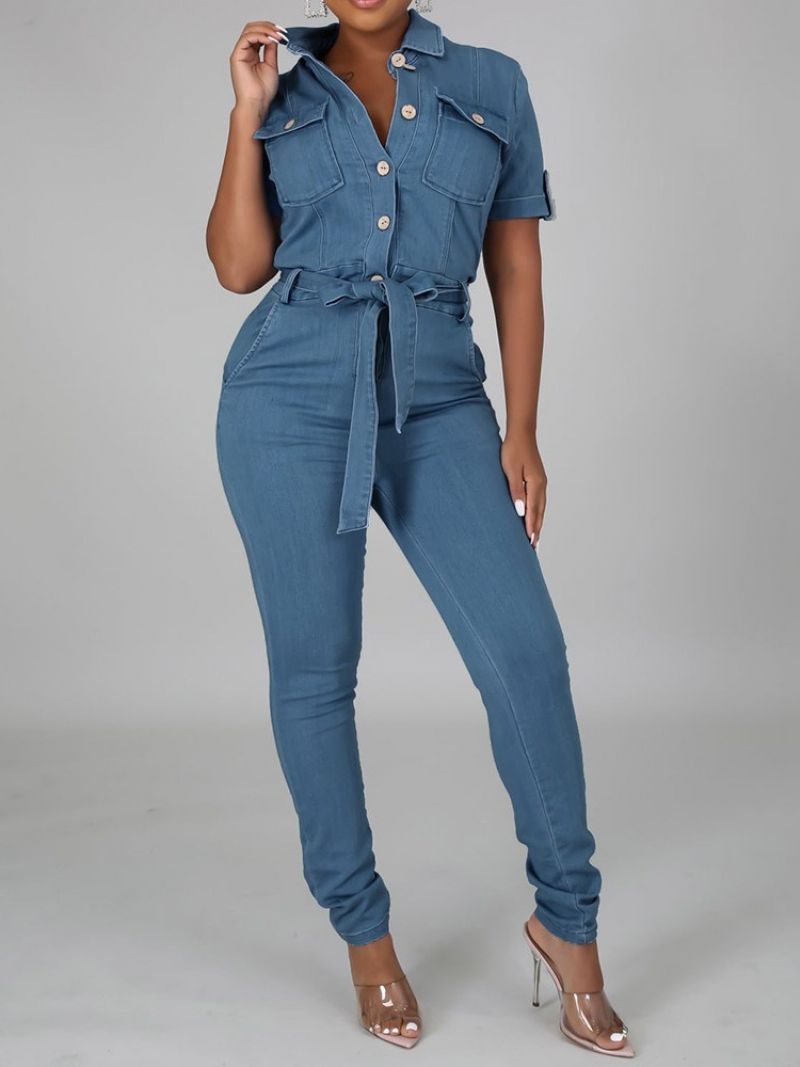 Fuld Længde Sweet Button Skinny Jumpsuit Mellem Talje