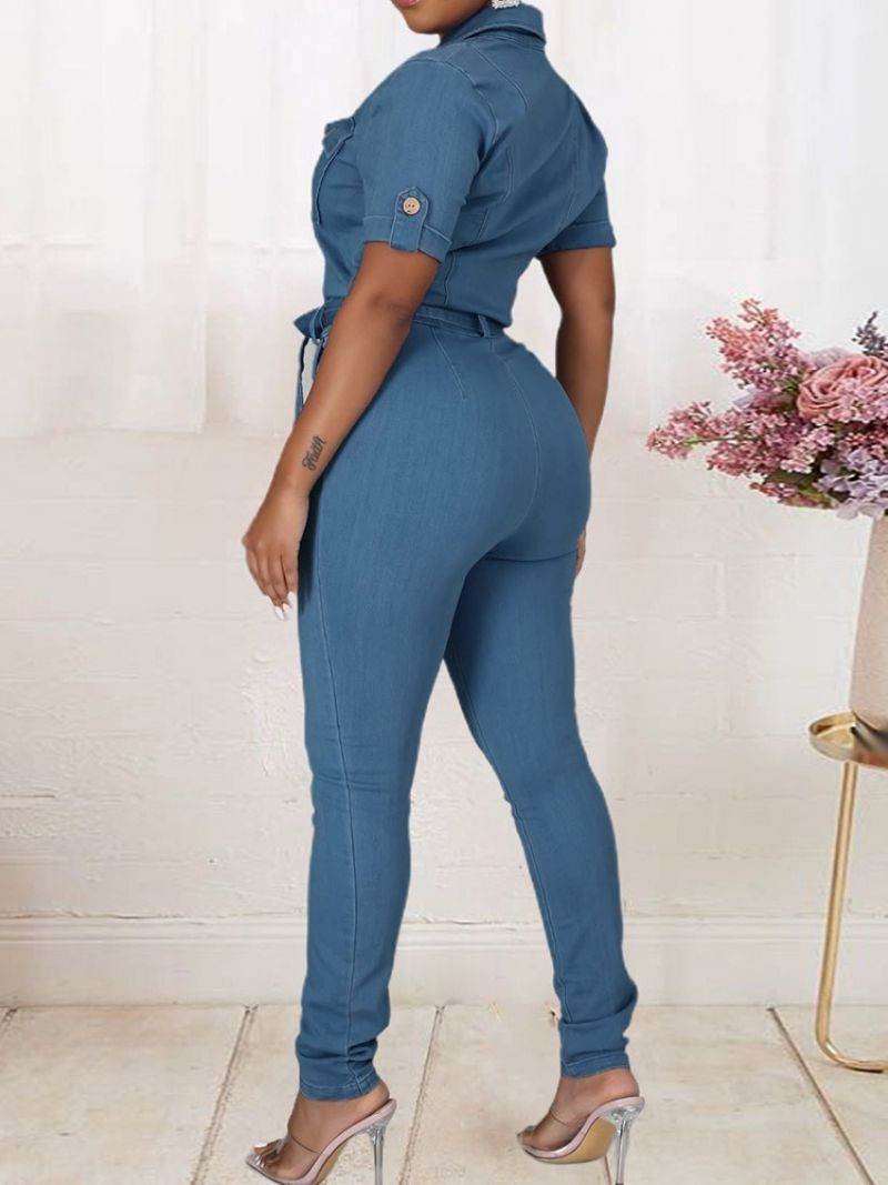 Fuld Længde Sweet Button Skinny Jumpsuit Mellem Talje