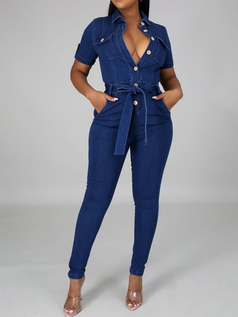 Fuld Længde Sweet Button Skinny Jumpsuit Mellem Talje