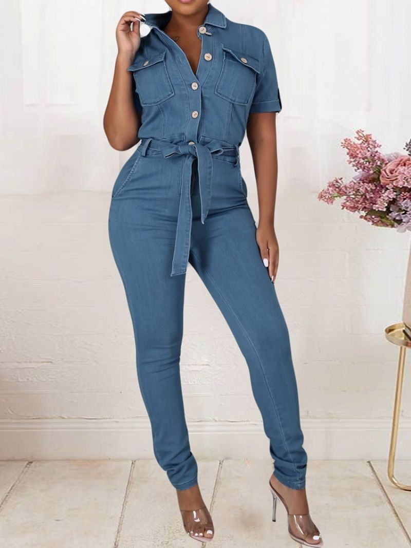 Fuld Længde Sweet Button Skinny Jumpsuit Mellem Talje