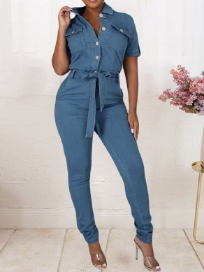 Fuld Længde Sweet Button Skinny Jumpsuit Mellem Talje