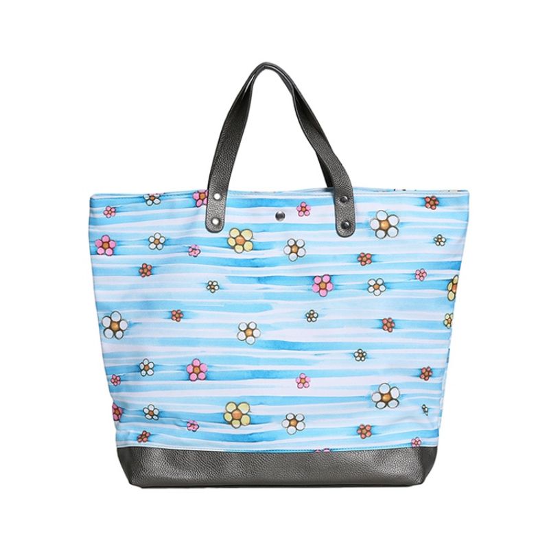 Bohemian Canvas Floral Firkantede Tote Bags