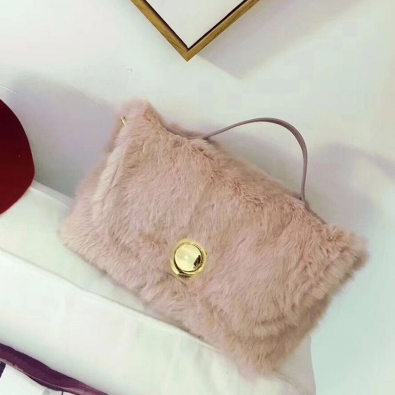 Faux Fur Lock Ensfarvet Rektanglet Mulepose