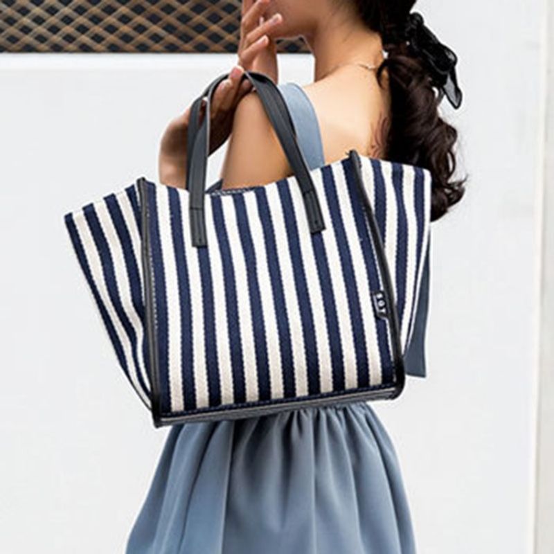 Lærred Tråd Stripe Wing Tote Bags