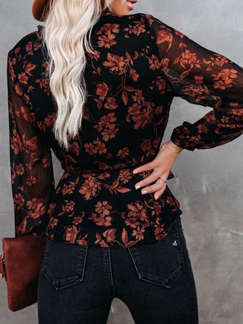 Almindelig Blomsterblouse Med Lange Ærmer Standard Damebluse