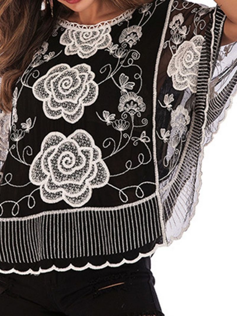 Broderi Blomsterbluse Med Rund Hals