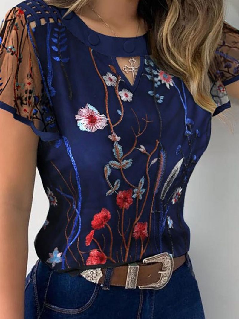 Floral Patchwork Regular Standard Kortærmet Damebluse