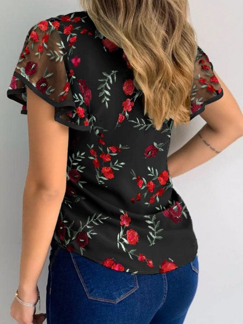 Floral Patchwork Regular Standard Kortærmet Damebluse